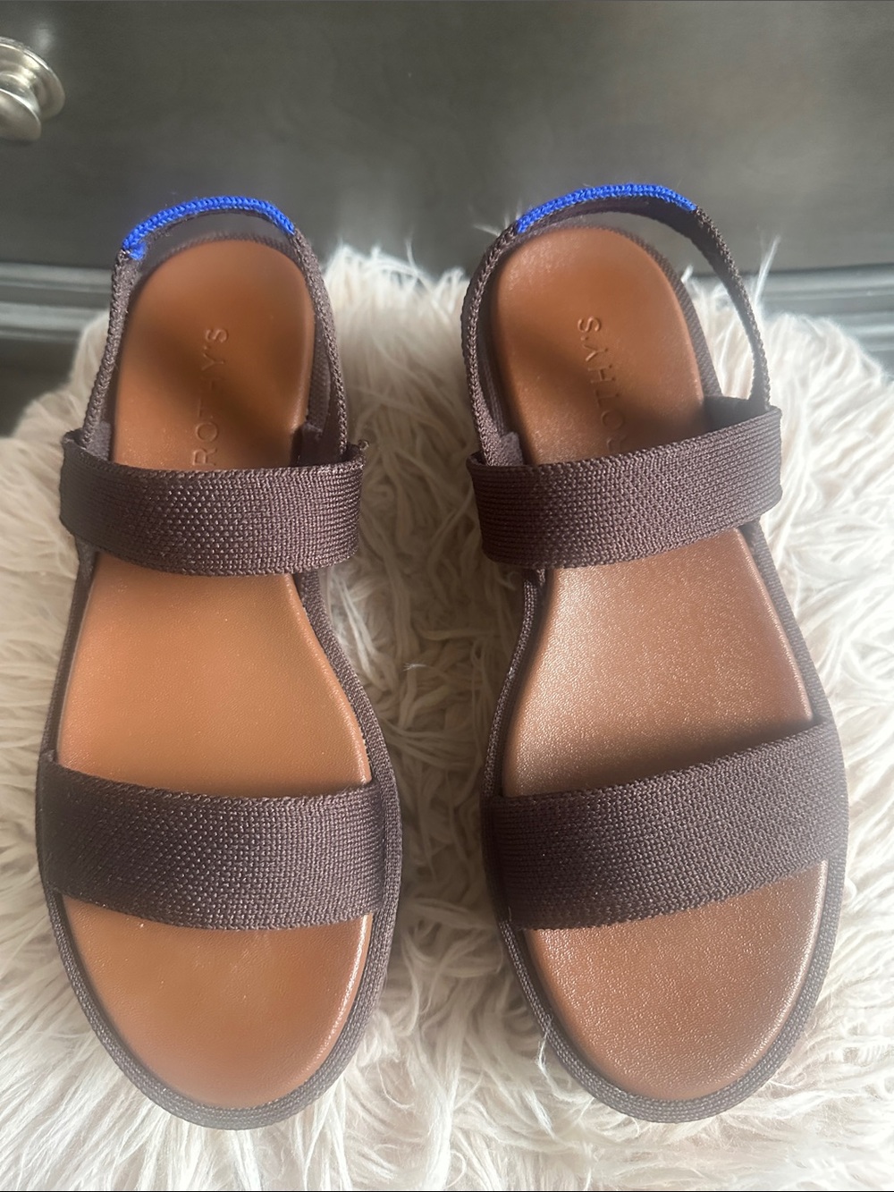 Rothy’s By Brown and Blue Slingback Elastic Sandals